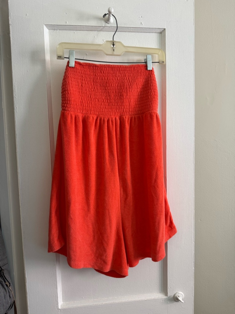 Anthropologie Bright Red Smocked Waist Terrycloth Romper